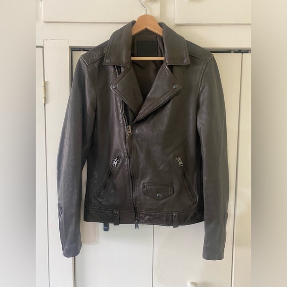 Allsaints Milo Biker Leather Jacket Size S Small Chocolate Brown New All Saints - Picture 2 of 3